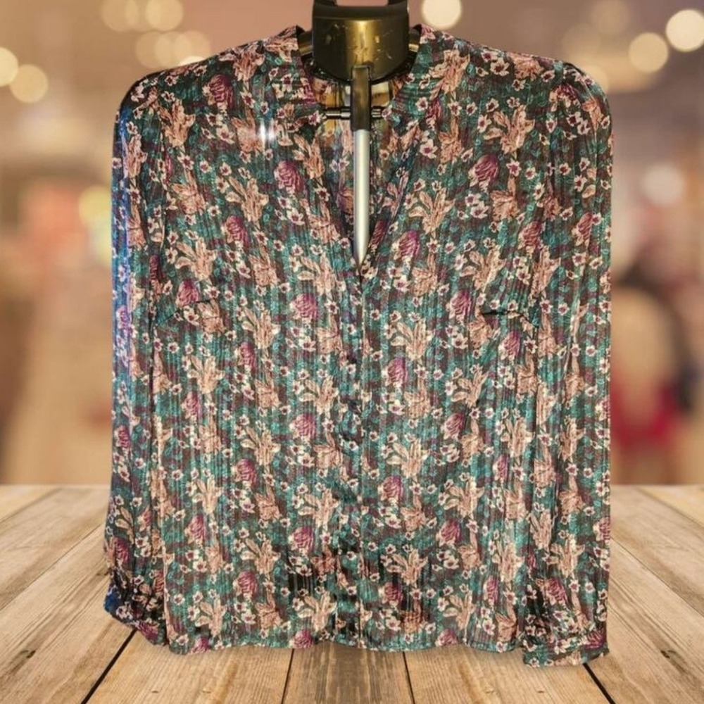 MELLODAY Women's Floral Print Long Sleeve Mock Neck Feminine Blouse Top Small‎